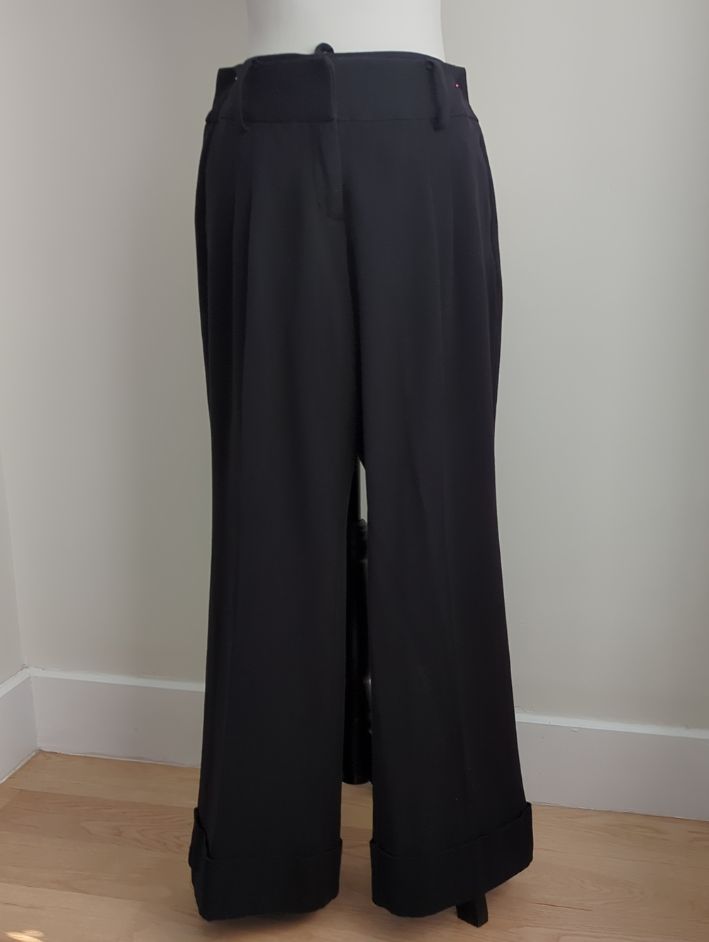 Mixit Stretch Black Pleated Wide Leg Cuffed Pants Palazzo Trousers SIZE 10